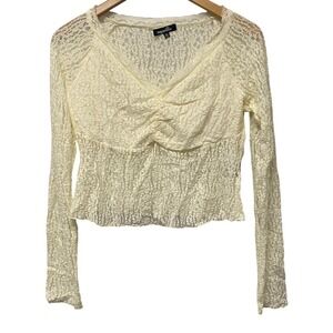 Sugar Kiss Babydoll Lace Crop Top Long Sleeve Cream XL Cottage Fairy Coquette